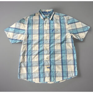 Vintage Men's Mark Ecko Plaid Button-Up Shirt Size XXL Blue white Urban Cholo